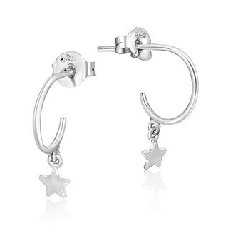 Half Hoop Ear Stud with Hanging Silver Star 925 Sterling Silverrต่างหูแบบห่วงครึ่งวงพร้อมห้อยดาวเงินแท้ 925