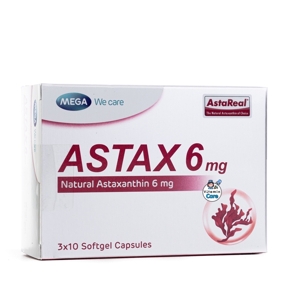 Exp.5/2026 (30 แคปซูล) แอสตาแซนธิน Astax 6 mg Mega we Care แอสแท็กซ์ 6 มก. สาหร่ายแดง