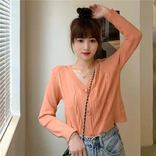 Cicishop(C448)เสื้อคาดิแกนแขนยาวสีมาชเมลโล่สีหวาน เนื้อผ้านุ่มแต่งลายนู้นกระดุมใหญ่