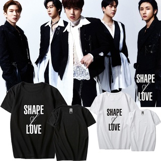 เสื้อยืดผ้าฝ้ายเสื้อยืดคอกลม แขนสั้น ลายอัลบั้ม MONSTA X SHAPE of LOVE ทรงหลวม สำหรับผู้หญิง และผู้ชาย