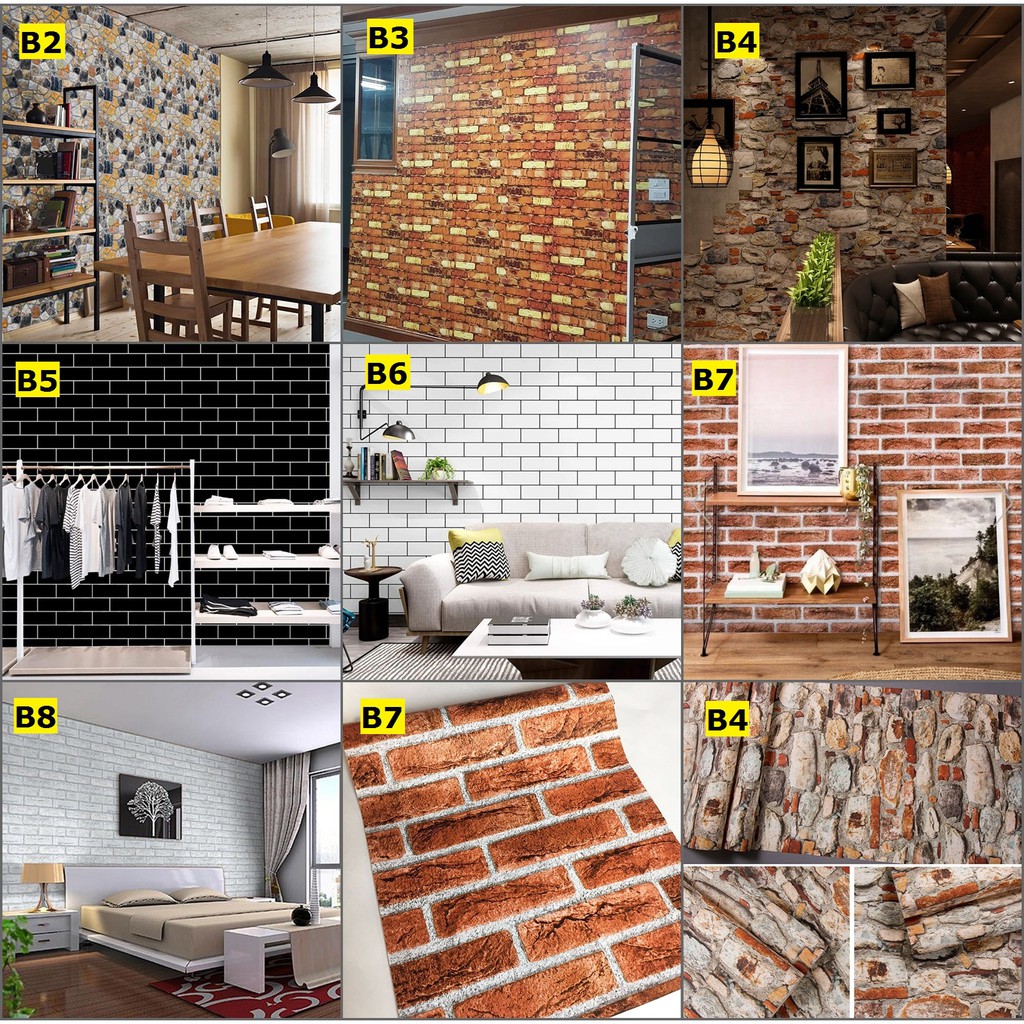 (ส่งด่วนฟรี 24 ชม) Wall Kip วอลเปเปอร์ รวมลายอิฐ ติดผนัง สติ๊กเกอร์ มีกาวในตัว ติดเองได้