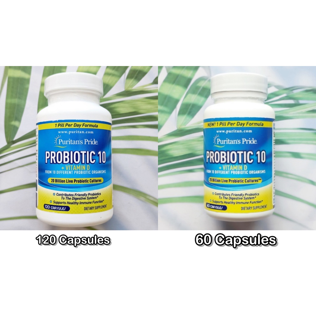 โปรไบโอติก Probiotic 10 + Vitamin D, 20 Billions 120 or 60 Capsules (Puritan's Pride®) โปรไบโอติคส์