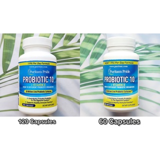 โปรไบโอติก Probiotic 10 + Vitamin D, 20 Billions 120 or 60 Capsules (Puritans Pride®) โปรไบโอติคส์