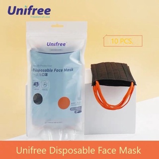 (10 PCS) หน้ากากอนามัย 3 ชั้น สีดำ แผ่นกรอง 3 ชั้น Unifree Disposable Face Mask