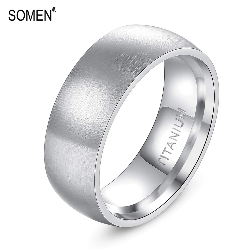 Somen 8mm แหวนไทเทเนียม Brushed Dome Silver Wedding Band Comfort Fit สําหรับผู้ชายขนาด 6-15