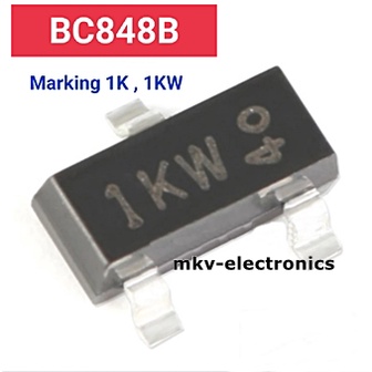 (10ตัว) BC848B , BC848 , Marking 1KW , 1K , SMD Transitor NPN 0.1A 30V SOT-23 (รหัสสินค้า M02962)