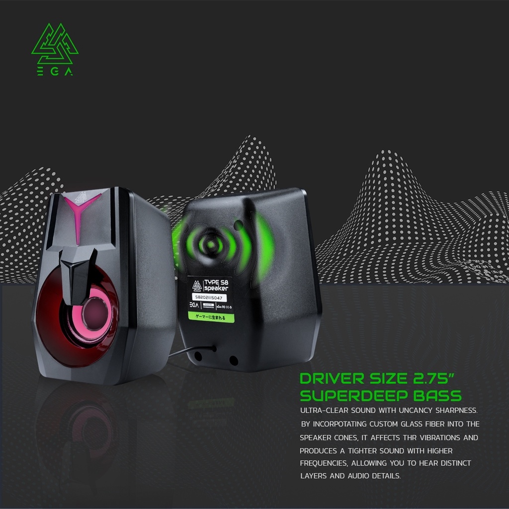 [สินค้ารับประกัน 1 ปี] EGA ลำโพงเกมมิ่ง TYPE S8 Speaker 7 LED Colors Lighting USB + Jack 3.5