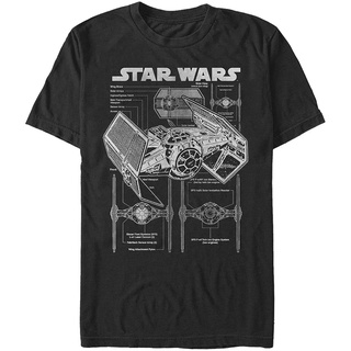 เสื้อยืดวินเทจ100%cotton เสื้อยืดคอวีผู้ชาย Star Wars Tie Fighter Schematic Adult T-Shirt men เสื้อ ยืด ผู้ชาย คอกลม โอเ