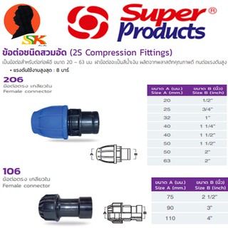 ข้อต่อตรง เกลียวใน PE HDPE ล็อก มีขนาด 20mm-63mm ยี่ห้อ SUPER PRODUCTS