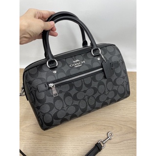 (ผ่อน0%) กระเป๋าสะพายข้าง ทรงหมอน Coach 83607 SIGNATURE ROWAN SATCHEL GRAPHITE BLACK ลายซี สีเทาดำ 10นิ้ว