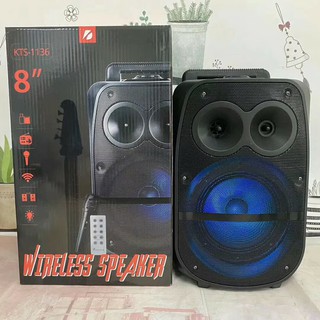 จัดส่งรวดเร็ว Bluetooth Wireless Speaker LED Portable Stereo Speaker with USB AUX FM Radio 8 inch KTS-1136 ลำโพงบลูทูธ
