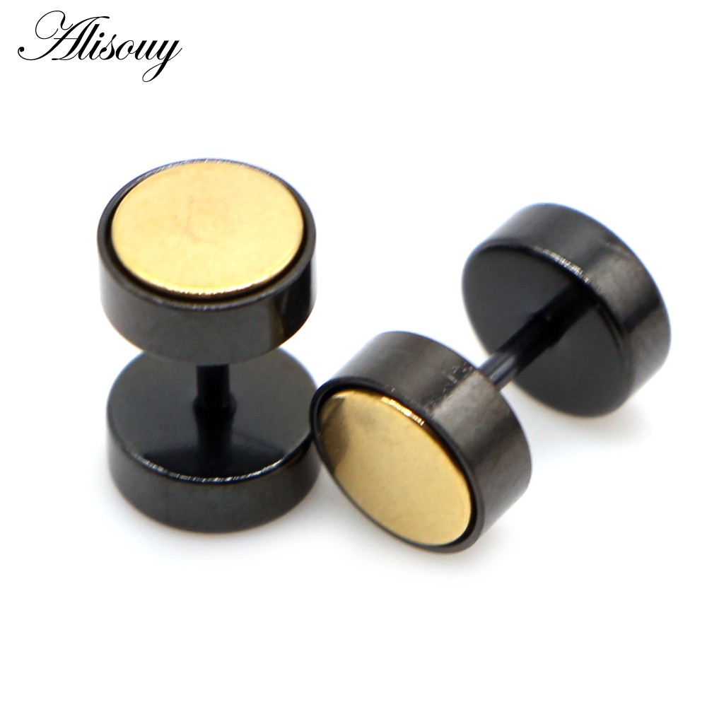 Alisouy 2 ชิ้น ต่างหูสแตนเลสแบบบาร์เบล สีทอง/เงิน สไตล์ปังค์ สำหรับทั้งชายและหญิง ราคา ถูกที่สุด ดีลบีเคเค แกลเลอรีภาพที่ 8