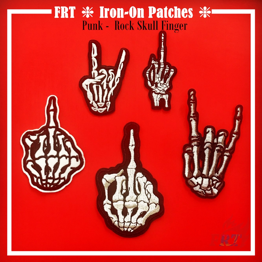 ☸ Punk - แผ่นแปะนิ้วมือ รูปกะโหลกหิน ☸ แผ่นแพทช์รีดติดเสื้อ ลายกะโหลก สไตล์พังก์ Diy สําหรับตกแต่งเสื้อผ้า (รุ่น 04) จํานวน 1 ชิ้น