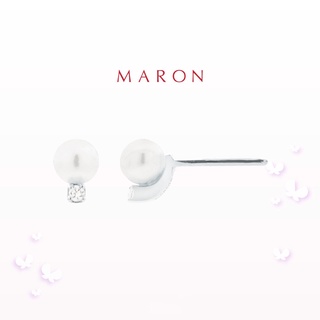 MARON - Happy Lining Pearl Stud Earring เงินแท้925 ชุบ White Gold