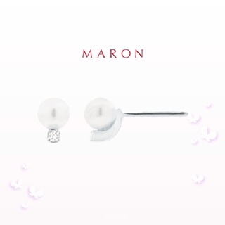 MARON - Happy Lining Pearl Stud Earring เงินแท้925 ชุบ White Gold