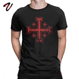 เสื้อยืดแขนสั้น ผ้าฝ้าย พิมพ์ลาย Knights Templar Crusader Cross Of Jerusalem สําหรับผู้ชายสามารถปรับแต่งได้