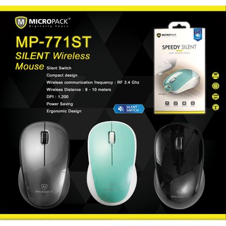 MicroPack เมาส์ไร้เสียงรบกวน MP-771W ST Silent Wireless Mouse (1200 DPI) ประกัน 1 ปี