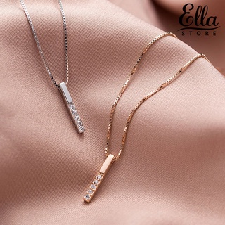 Ellastore123 สร้อยคอโซ่ จี้รูปแถบ ประดับพลอยเทียม แวววาว ติดทนนาน