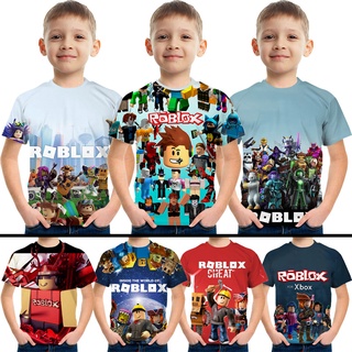 (พร้อมส่ง)ROBLOX (3-13 ปี) เสื้อยืดลําลอง แขนสั้น พิมพ์ลายเกมผจญภัย แฟชั่นฤดูร้อน สําหรับเด็กผู้ชาย