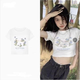 Wittygirls_shop | เสื้อยืดแขนสั้นลําลอง พิมพ์ลาย สีขาว แฟชั่นฤดูร้อน สําหรับผู้หญิง