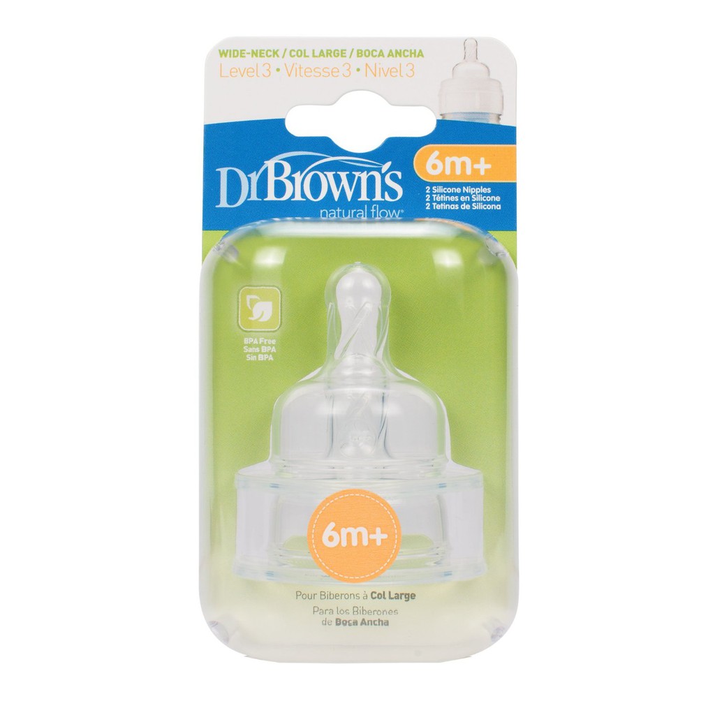 Dr.Brown's : DRB382-GBXจุกนม Level 3 สำหรับขวดคอกว้างLevel 3 Silicone Wide-Neck "Options" Nipple, 2pk.