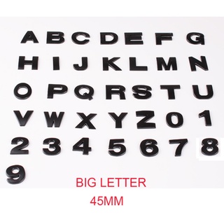 ราคาต่อ 1 ชิ้น สูง 45 mm โลโก้ตัวอักษร ฟ้อนใหญ่ งานโลหะ ดำด้าน Matt Black Metal 3D DIY Alphabet Letter Number Emblem