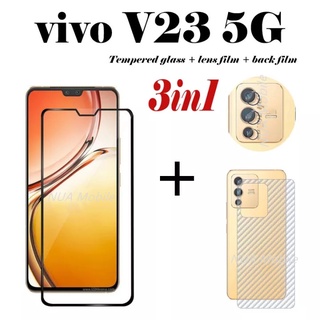 3in1 Vivo V23 5G ฟิล์มเลนส์กล้อง + ฟิล์มกระจกเต็มจอ+ ฟิล์มหลัง ฟิล์มกันกระแทกขอบดำ