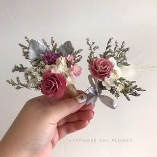 พร้อมส่ง!! ช่อดอกไม้ติดอก เข็มกลัดติดอกดอกไม้แห้ง โทนสีกะปิเข้มและกะปิอ่อน
