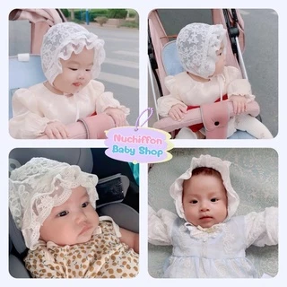 หมวกผ้าลูกไม้ผูกคางสาวน้อย ผ้าบางเบา[พร้อมส่ง]
