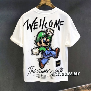 เสื้อยืดแขนสั้นลําลอง พิมพ์ลายการ์ตูนอนิเมะ Super Mario Lelaki แฟชั่นฤดูร้อน สไตล์เกาหลี สําหรับผู้ชาย และผู้หญิง