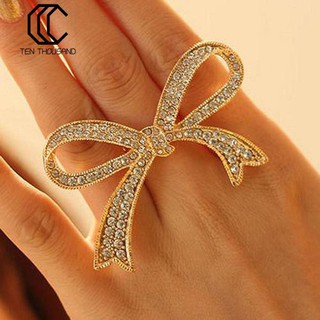 🔥Shiny Rhinestone Big Bowknot Knuckle แหวนนิ้วมือเครื่องประดับเครื่องประดับ