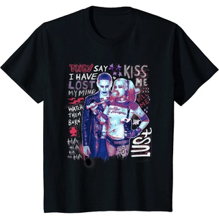 เสื้อยืดผ้าฝ้ายพิมพ์ลายขายดี เสื้อยืด ผ้าฝ้าย พิมพ์ลาย Suicide Squad Harley and Joker แฟชั่นสําหรับผู้ชาย