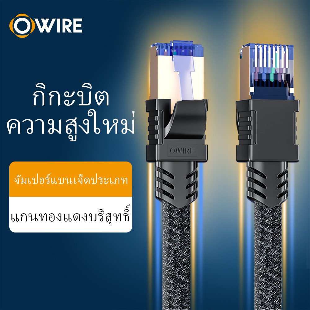 OWIRE สายแลน RJ45 CAT7 สายอินเทอร์เน็ต 10Gbps ความเร็วสูง สำหรับเราเตอร์ โมเด็ม