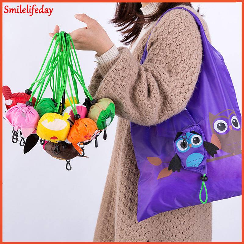 เป็นมิตรกับสิ่งแวดล้อมถุงช้อปปิ้งพับได้การ์ตูนนํามาใช้ใหม่กระเป๋าสะพายผู้หญิงแบบพกพาร้านขายของชํากระเป๋าจัดเก็บถุงสิริบ้านอวัยวะ