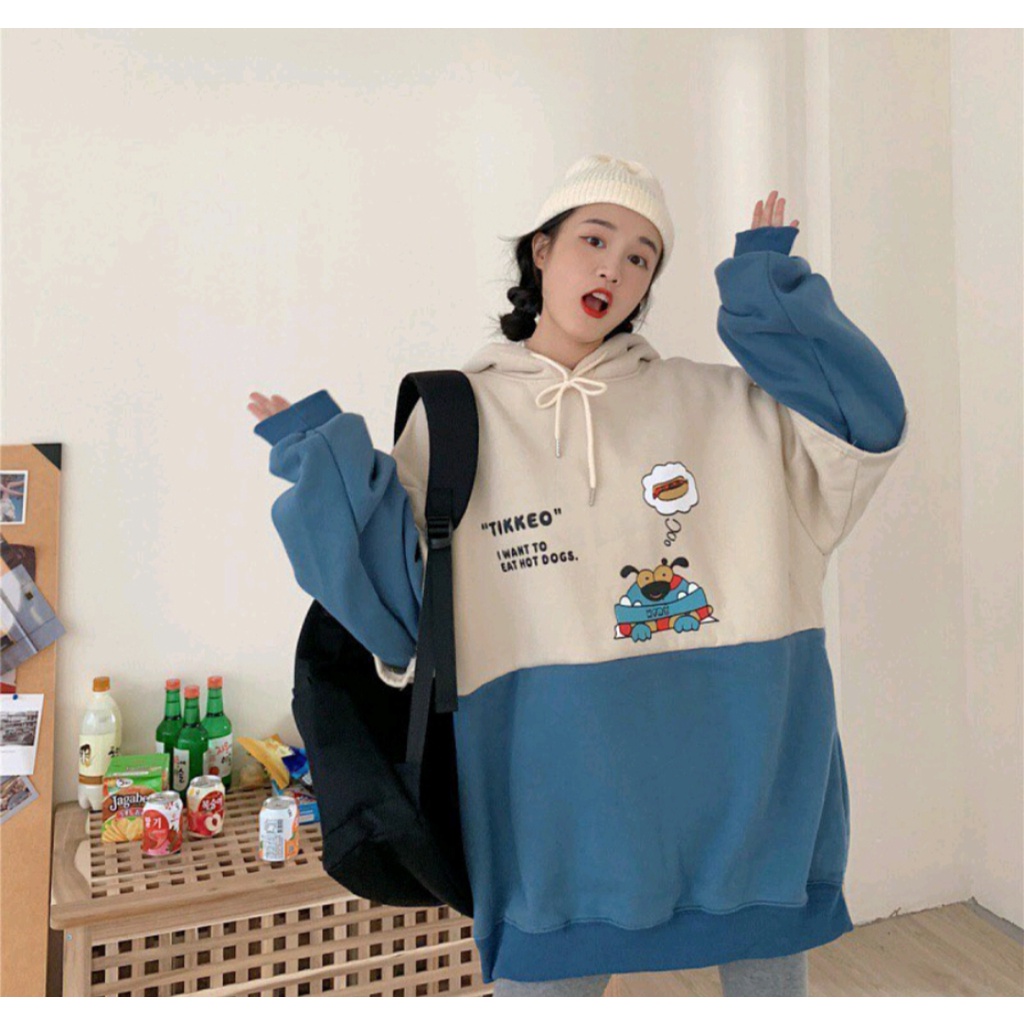 Tikkeo TWO COLOR HOODIE SWETER OVERSIZE HOODIE ผู้หญิง