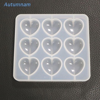 AUTU  Epoxy Mold Manual DIY Crystal 9 Hole Heart Shape Mold Silicone High Mirror Pendant Handmade Making Molds