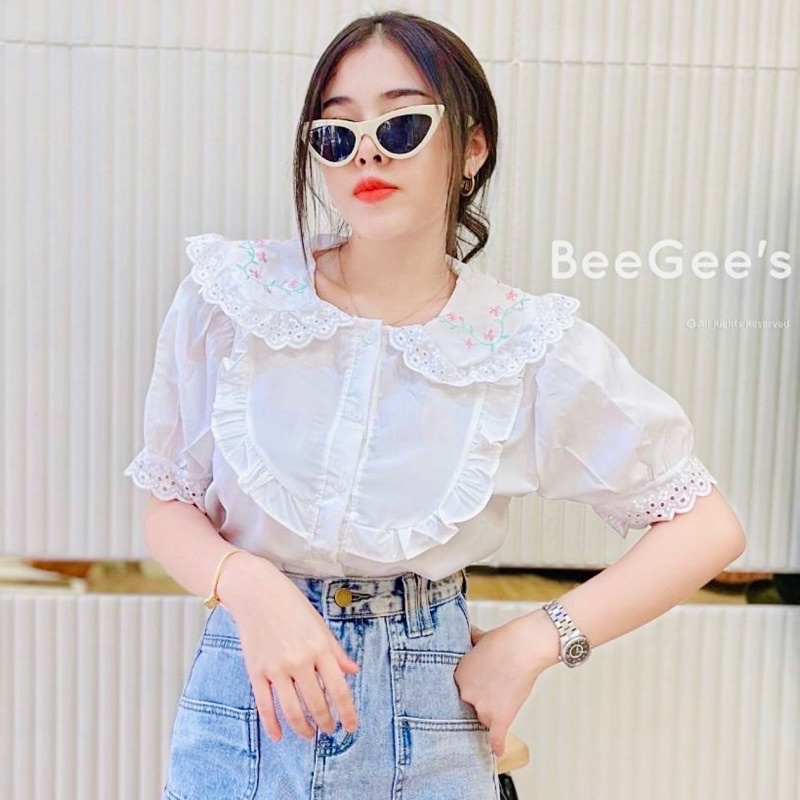 mayylody เสื้อลูกไม้ คอปกปักดอกสีพาสเทล น่ารักสุดๆๆ