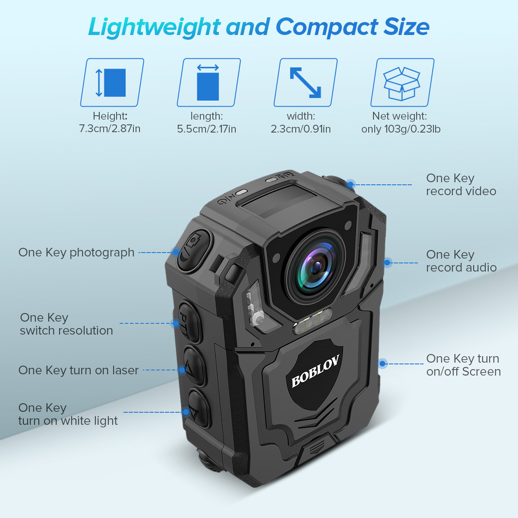 Boblov T5 1296P Body Camera Night Vision และเสียงบันทึกสวมใส่กล้องตํารวจสําหรับการจัดการกฎหมาย, Night Vision, Loop Recording, พร้อมของขวัญ