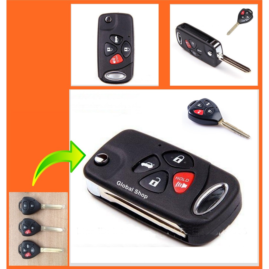 กรอบกุญแจพับ Toyota Camry Alphard รุ่น 4 ปุ่ม พร้อมโลโก้ โตโยต้า