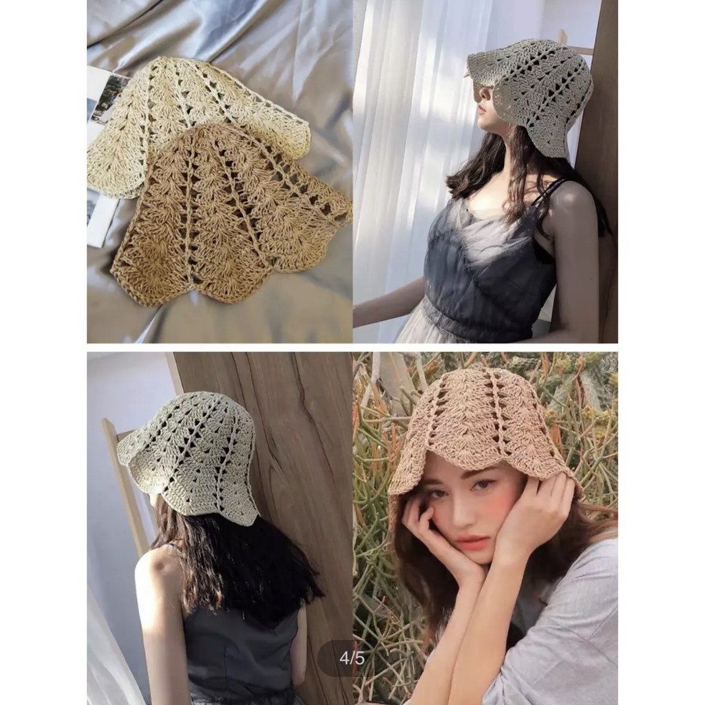 หมวกสานหญิง [รุ่น S002] สไตล์เกาหลีใส่สบาย หมวกเที่ยวทะเล หมวกกันแดด เนื้ออ่อน ปีกกลางๆสามารถพับใส่กระเป๋าได้