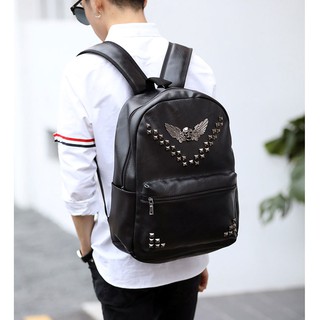 พร้อมส่ง กระเป๋าเป้หนังสะพายหลัง เป้นักเรียนผู้ชาย รหัส Man-6416 ใส่คอมพิวเตอร์15นิ้ว แต่งหัวกะโหลก