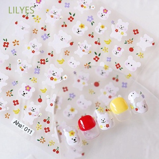 Lilyes สติ๊กเกอร์ลายการ์ตูนหมีดอกไม้ Diy สําหรับติดตกแต่งเล็บ