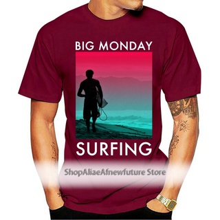 พิมพ์ลายวินเทจใหม่ เสื้อยืดลําลอง แขนสั้น พิมพ์ลาย Big Monday Surfer Great Wave Rider สีดํา ของขวัญวันเกิด สําหรับผู้ชาย