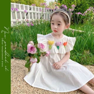 ชุดเดรสเจ้าหญิง คอตุ๊กตา ลายดอกไม้ ขนาดเล็ก สามมิติ แฟชั่นฤดูร้อน สําหรับเด็กผู้หญิง 2022