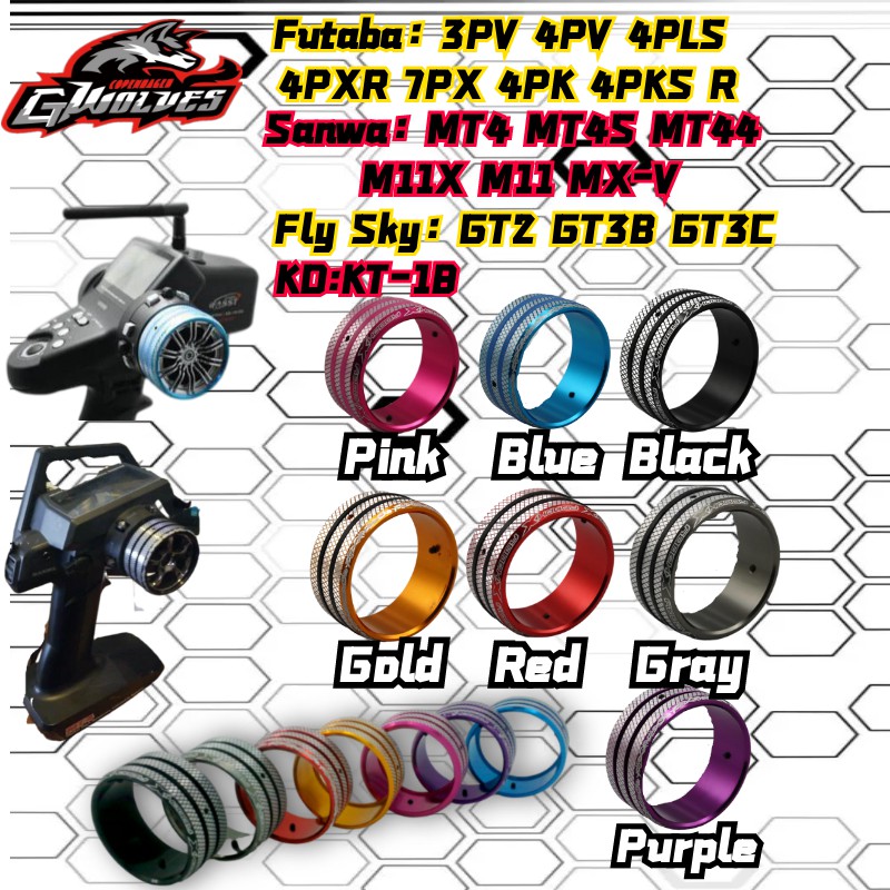 RC วิทยุเครื่องส่งสัญญาณพวงมาลัยอลูมิเนียมน้ําหนักเบากันลื่นสําหรับ FUTABA 3PM 4/7/10PX FS GT3 Noble
