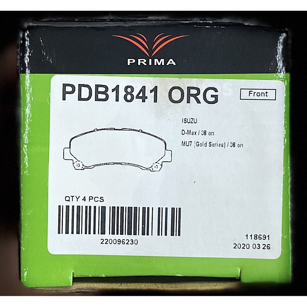 ผ้าเบรก (F) PRIMA PDB1841 สำหรับ ISUZU รุ่น DMAX 08' | MU7(GOLD SERIES) 08'