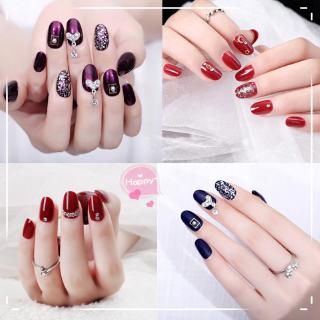 💅พร้อมส่ง เล็บปลอมงานสีเจลแท้ 100%  แถมกาว 24pcs/set