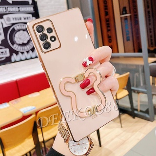 เคสโทรศัพท์ ซัมซุง Samsung Galaxy A23 LTE A33 A53 A03 A03S S22 Ultra Plus S22+ 5G 4G Phone Cell Case Electroplated Shell Solid Color Smartphone Casing with Cute Bears Stand Holder Black Cover GalaxyA73 GalaxyA53 GalaxyA33 GalaxyA23