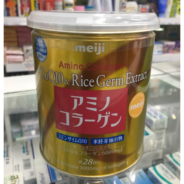Meiji Amino Collagen + CoQ10 &amp; Rice Germ Extract กระปุก 200กรัม EXP.6/18