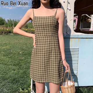 Ruo Bei Xuan ชุดเดรสลายสก๊อตเล็กใหม่สำหรับผู้หญิง